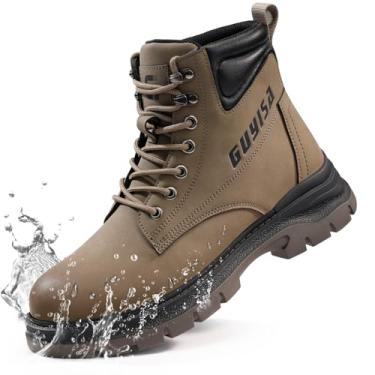 Imagem de GUSAYEX Botas de trabalho resistentes à água com bico de aço para homens, confortáveis botas de construção industrial, sapatos utilitários leves, sola de borracha, sapatos de segurança de couro