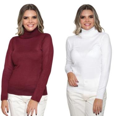 Imagem de Kit 2 Blusas Feminina de Tricô Manga Longa Gola Alta Tendência Inverno