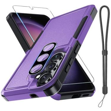 Imagem de Capa para Samsung Galaxy S26 com protetor de tela + capa de lente de câmera, capa de telefone resistente à prova de choque de grau militar com alça de pulso para Samsung S26, lavanda
