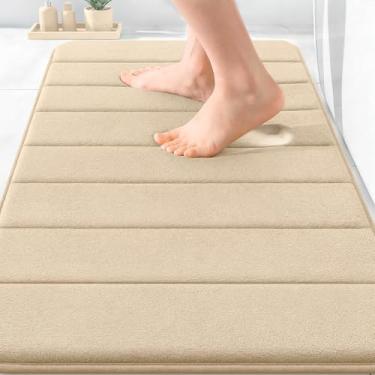 Imagem de OLANLY Tapete de banho listrado de espuma viscoelástica 76 x 50 cm, tapetes absorventes supermacios, secagem rápida, tapetes de chuveiro laváveis na máquina, tapete de banho, acessórios de decoração