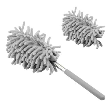 Imagem de Espanador de microfibra lavável com alça extensível - Escova de limpeza telescópica para carro, ar-condicionado, tetos e móveis, cinza