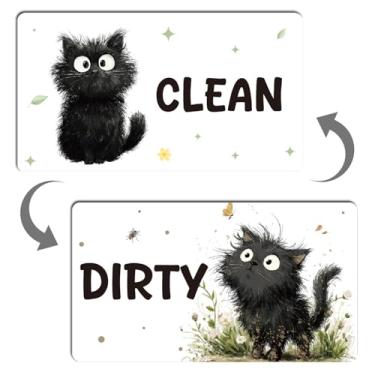 Imagem de Ímã para lava-louças Cat Clean Dirty – cosmisun Ímã engraçado de máquina de lavar louça de gato preto limpo sinal sujo dupla face reversível máquina de lavar louça indicador de virar para cozinha casa