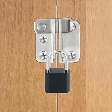 Imagem de 1 conjunto de trava de porta de celeiro, trava de porta de celeiro, travas de bloqueio de aço inoxidável para porta de armário de janela de celeiro, quintal, portas de garagem (prata, 4,5 x 4 cm)