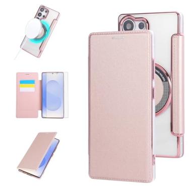 Imagem de Asuwish Capa de celular para Samsung Galaxy S25 Ultra 5G carteira celular com protetor de tela magnético e bloqueio de RFID MagSafe S25Ultra 25S S 25 25Ultra 6.9 2025 feminino masculino ouro rosa