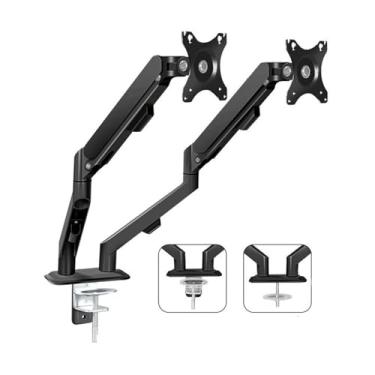 Imagem de Suporte de monitor duplo de escritório para a maioria das telas de 17 a 30 polegadas, cada braço comporta no máximo 9 kg, braço de montagem de mesa para monitor duplo com acessórios de mesa ajustáveis