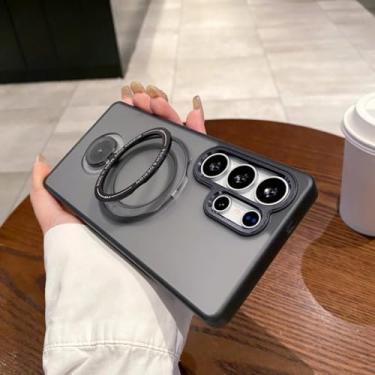 Imagem de HJZSZX Capa magnética dobrável e giratória para Samsung S24Ultra, capa transparente e fosca para carregamento sem fio (para Samsung S24Ultra/preto)