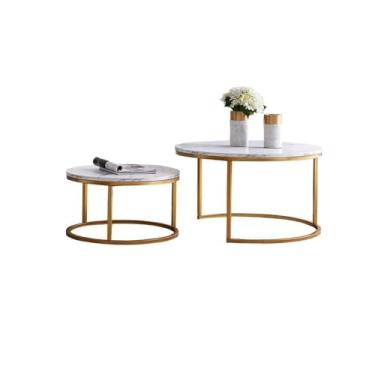 Imagem de Mesa lateral de sofá moderna, mesa de centro redonda de mármore para móveis de sala de estar, suporte de metal simples