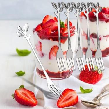Imagem de 5 peças de aço inoxidável prata garfos de frutas acessório de cozinha festa de casamento para sobremesa, salada, aperitivo (garfo de prata, 12,5 cm)