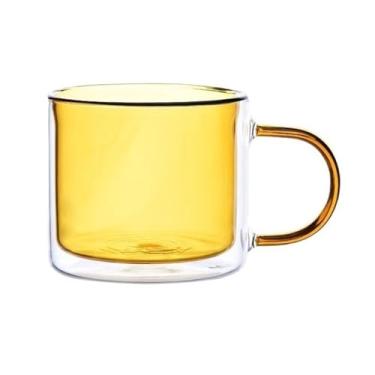 Imagem de Copos coloridos de parede dupla com alça, xícaras de chá de vidro borossilicato, canecas de café, 240 ml (âmbar)