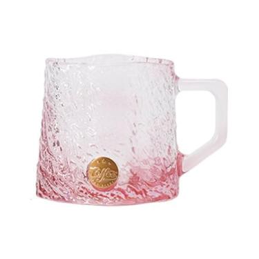 Imagem de x3anggyt5 Copo de vidro de água de 255 g com alça, pequeno copo de vidro transparente colorido para café, chá, suco, leite (rosa)