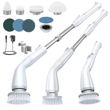 Imagem de LABIGO Lavador giratório elétrico LA2 Pro, escova de limpeza elétrica para chuveiro com tela e 4 cabeças substituíveis, 2 velocidades ajustáveis, 3 extensões, para azulejos de banheiro