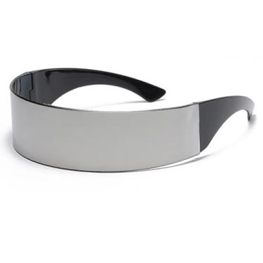 Imagem de RuiJOTWAT Óculos de sol futuristas, lentes espelhadas prateadas, viseira e baile de máscaras, festa