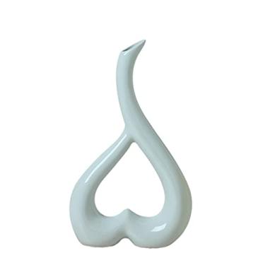 Imagem de Vaso de flores moderno para uso doméstico, cor sólida, vaso de cerâmica em forma de coração, decoração de sala de estar, escritório, centros de mesa (azul celeste)