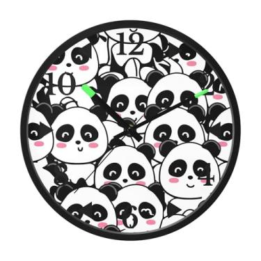 Imagem de STAYTOP Lindo relógio de parede Pandas LED para quarto com brilho noturno, relógios de parede silenciosos de 30 cm para decoração de sala de estar, controle de som, relógio de parede moderno que