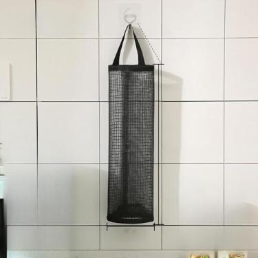 Imagem de Organizador de saco plástico montado na parede para armazenamento de cozinha, dispensador de pendurar preto
