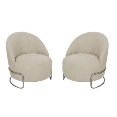 Imagem de Kit 02 Poltronas Luxo Decorativa Tulipa Bouclé - Amarena Móveis, Bege
