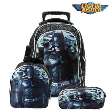 Imagem de Kit Mochila Escolar Infantil DC Batman Bolsa Herói C Rodinha - TOYS 2U