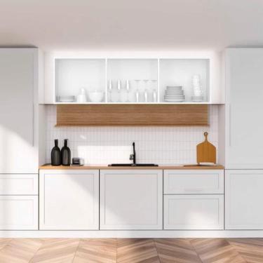 Imagem de Armário Aéreo Cozinha 3 Portas 150 cm Line Kits Paraná, Branco e Freij