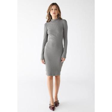 Imagem de Vestido Curto Gola Alta Ribana Algodão Premium - Levosch, Cinza, M