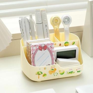 Imagem de Caixa de armazenamento de compartimento, organizador multifuncional de mesa de grande capacidade, cesta de armazenamento de papelaria de escritório, suporte de caneta, atacado de cosméticos (branco