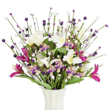 Imagem de Decoração de Páscoa, peça central de mesa, 5 peças, religioso, cristão, ressuscitado, flores artificiais de Páscoa, palitos de baga, decoração para casa, casa de fazenda, escritório, grinalda de