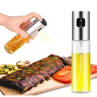 Imagem de Kit 2 Borrifadores Spray de Azeite e Vinagre, Aço Inoxidável e Vidro Transparente, 18cm, 200ml, Sistema Pulverizador com Bico Dosador, Reutilizável