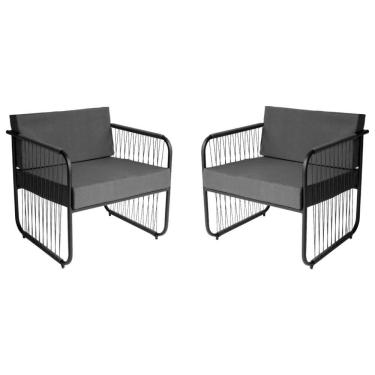 Imagem de Conjunto 2 Poltronas área Externa Fibra Sintética Córdova Preto-cinza