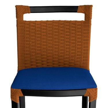 Imagem de Banqueta Alta Vigor Em Alumínio E Corda Náutica Ocre Ocre Com Azul