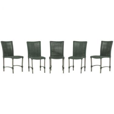 Imagem de 5 Cadeiras De Jantar Cannes De Alumínio Pintura Fendi Trama Verde