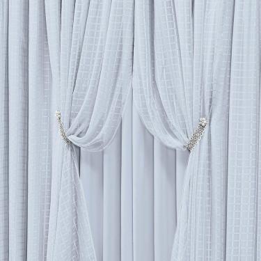 Imagem de Cortina Monte Real 2,00M X 1,70M Tecido Blackout Voal Trabalhado Xadrez Sala Quarto - Gelo