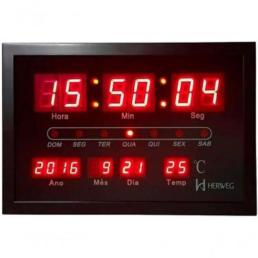 Imagem de Relógio Parede Led Digital 110/220 V Termômetro Herweg 6289