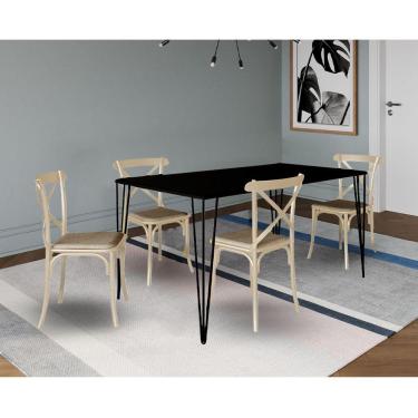 Imagem de Conjunto De Mesa Elen Retangular 150X90Cm Preto Com 4 Cadeiras Katrina Off White As - Preto