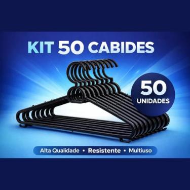 Imagem de Kit 50 Cabides Para Roupas Preto Multiuso - JR Plastic