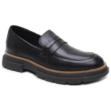 Imagem de Mocassim Brook Eleva Couro Sola Tratorada Robusta Masculino, Preto, 38