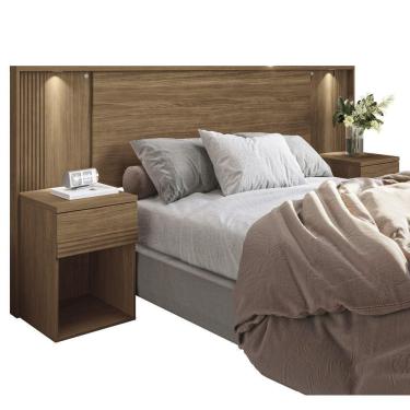 Imagem de Cabeceira Casal com mesa de cabeceira com led Bourbon Santos Andira