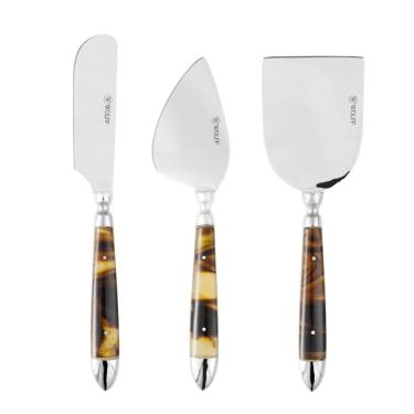 Imagem de Kit Para Queijo 3 Peças Espátula Faca E Pá Aço Inox Com De Resina Wolff