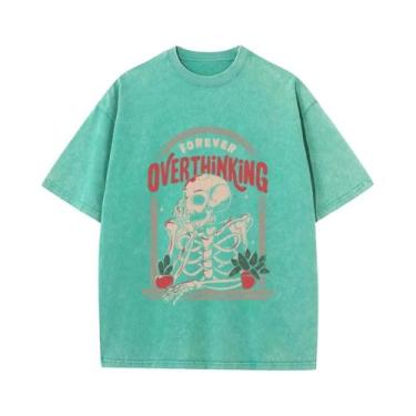 Imagem de Camiseta Feminina Oversized De Algodão Com Estampa De Esqueleto, Gola 