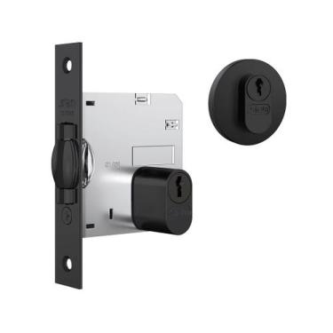 Imagem de Fechadura 1005 Preto com Cilindro Oval e Roseta Redondo Stam