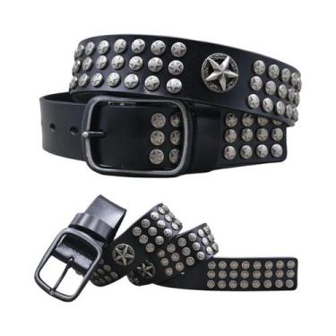 Imagem de Cinto Masculino De Couro Genuíno Estilo Cowboy Com Rebites Metálicos P