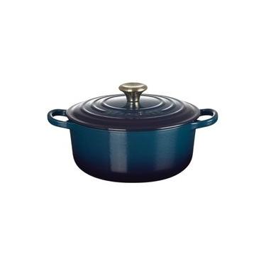 Imagem de PANELA REDONDA LE CREUSET 20CM SIGNATURE FERRO ESMALTADO COM PEGADOR DOURADO AZUL AGAVE