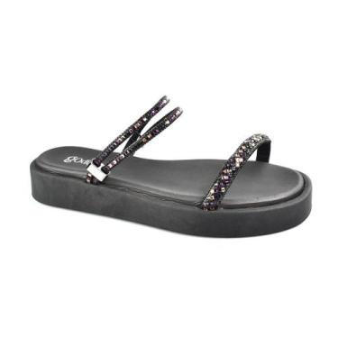 Imagem de Sandália Godiva Plataforma Tiras Finas Strass Feminina Preta -, Preto,