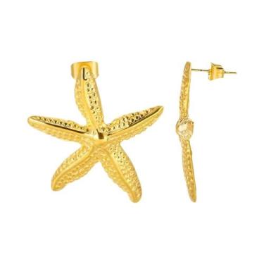 Imagem de Brincos De Aço Inoxidável Vintage Femininos Com Estrela-do-mar E Conch
