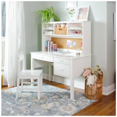 Imagem de Escrivaninha infantil com hutch e cadeira Guidecraft Madison Branco em madeira com 3 gavetas e nichos 112cm