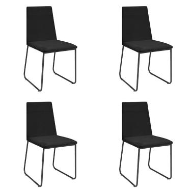 Imagem de Kit 4 Cadeiras De Jantar Cozinha Industrial Lexa Veludo Élpis Móveis Preto Preta