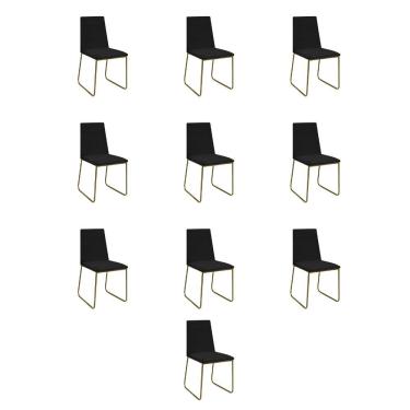 Imagem de Kit 10 Cadeiras De Jantar Cozinha Industrial Lexa Veludo Élpis Móveis Preto Dourada