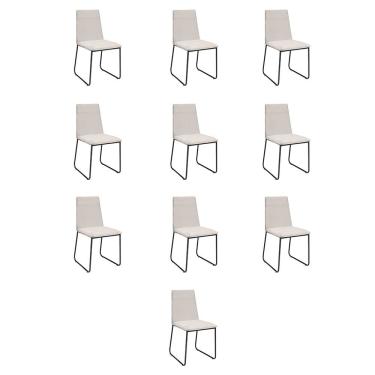 Imagem de Kit 10 Cadeiras De Jantar Cozinha Industrial Lexa Veludo Élpis Móveis Bege Claro Preta