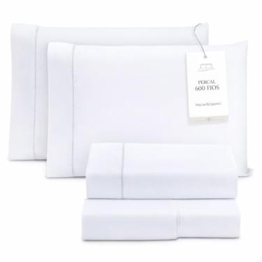 Imagem de Jogo de Lençol Casal Toque Macio 4 Peças Percal 600 Fios Branco