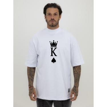 Imagem de Camiseta Camisa Oversized Gola Alta Estampa Rei de Copas Streetwear Algodão Premium Branco-Masculino