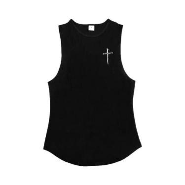 Imagem de Camiseta Sem Mangas Para Academia Masculina Com Estampa Cruzada Em Alg
