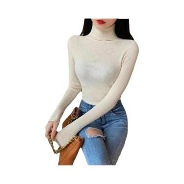 Imagem de Suéter Feminino De Inverno Térmico Listrado Com Gola Alta, Tricô De Ma